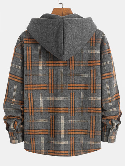Relax Fit Heavy Weight Flannel Plaid Hooded Shirt