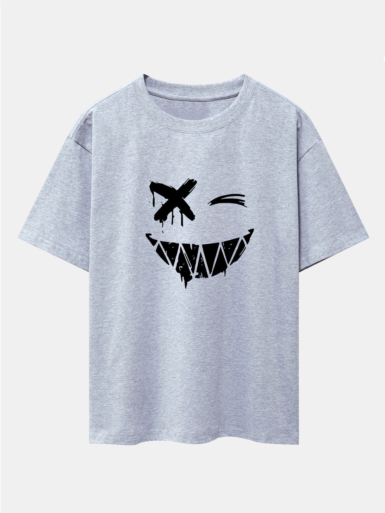 Dissolved Smiley Face Print Drop Shoulder Oversize T-Shirt