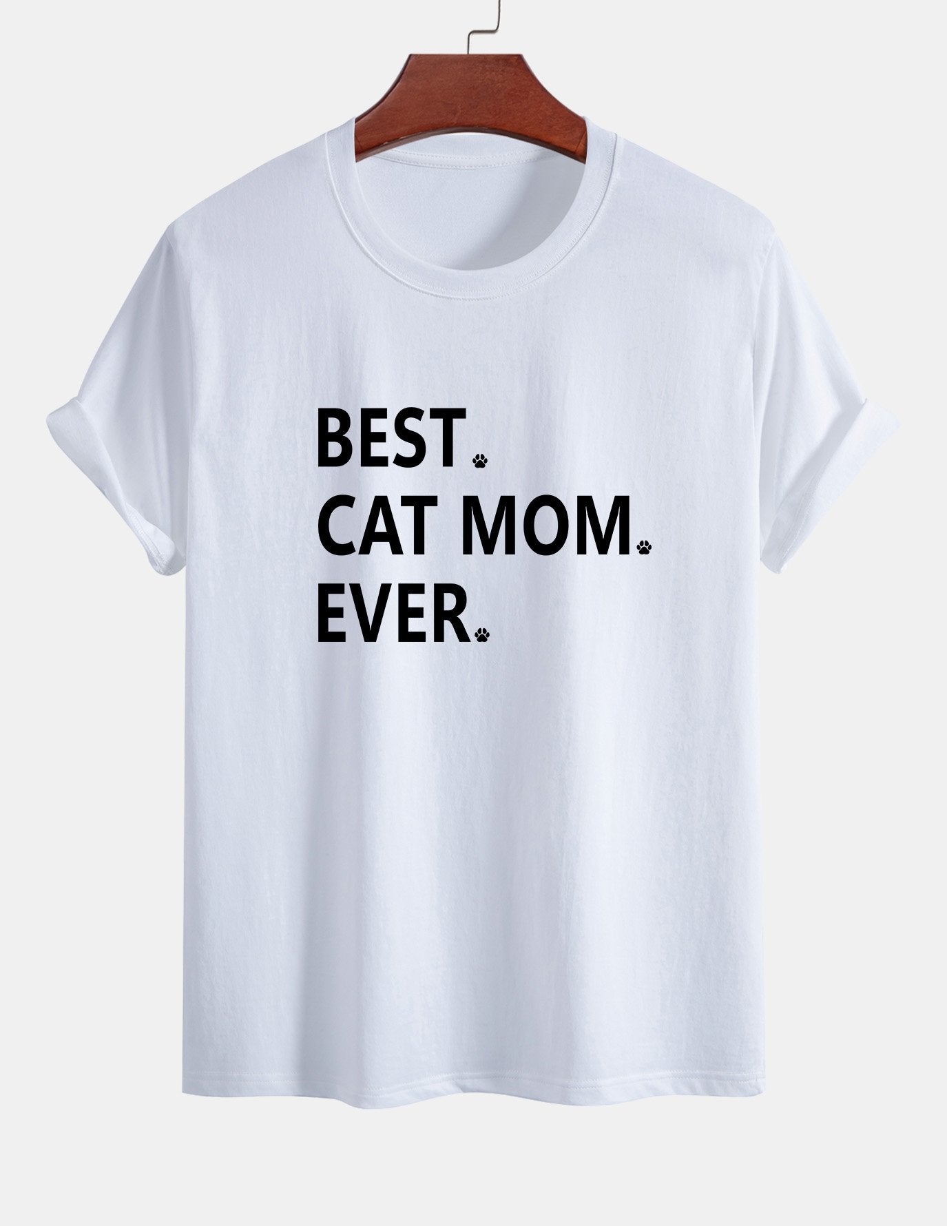 Regular Fit Best Cat Mom Ever Print Cotton T-Shirt