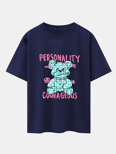 Dissolving Bear Slogan Print Drop Shoulder Oversize T-Shirt