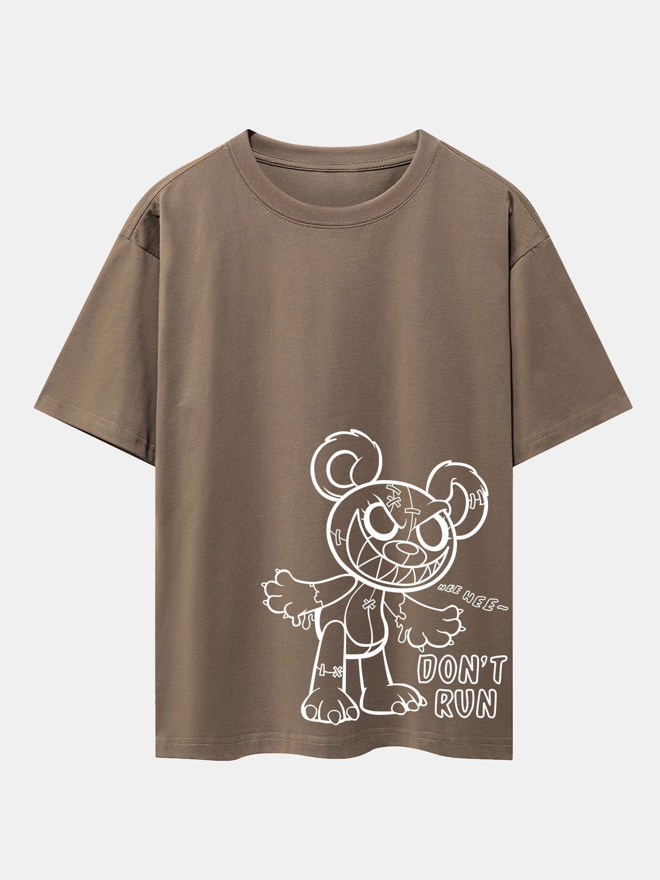 Slogan Cartoon Bear Print Drop Shoulder Oversize T-Shirt