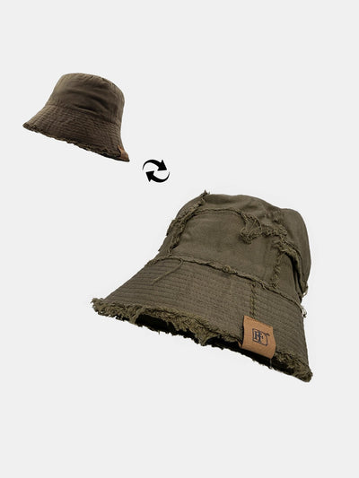 Double Side Reversible Distressed Bucket Hat
