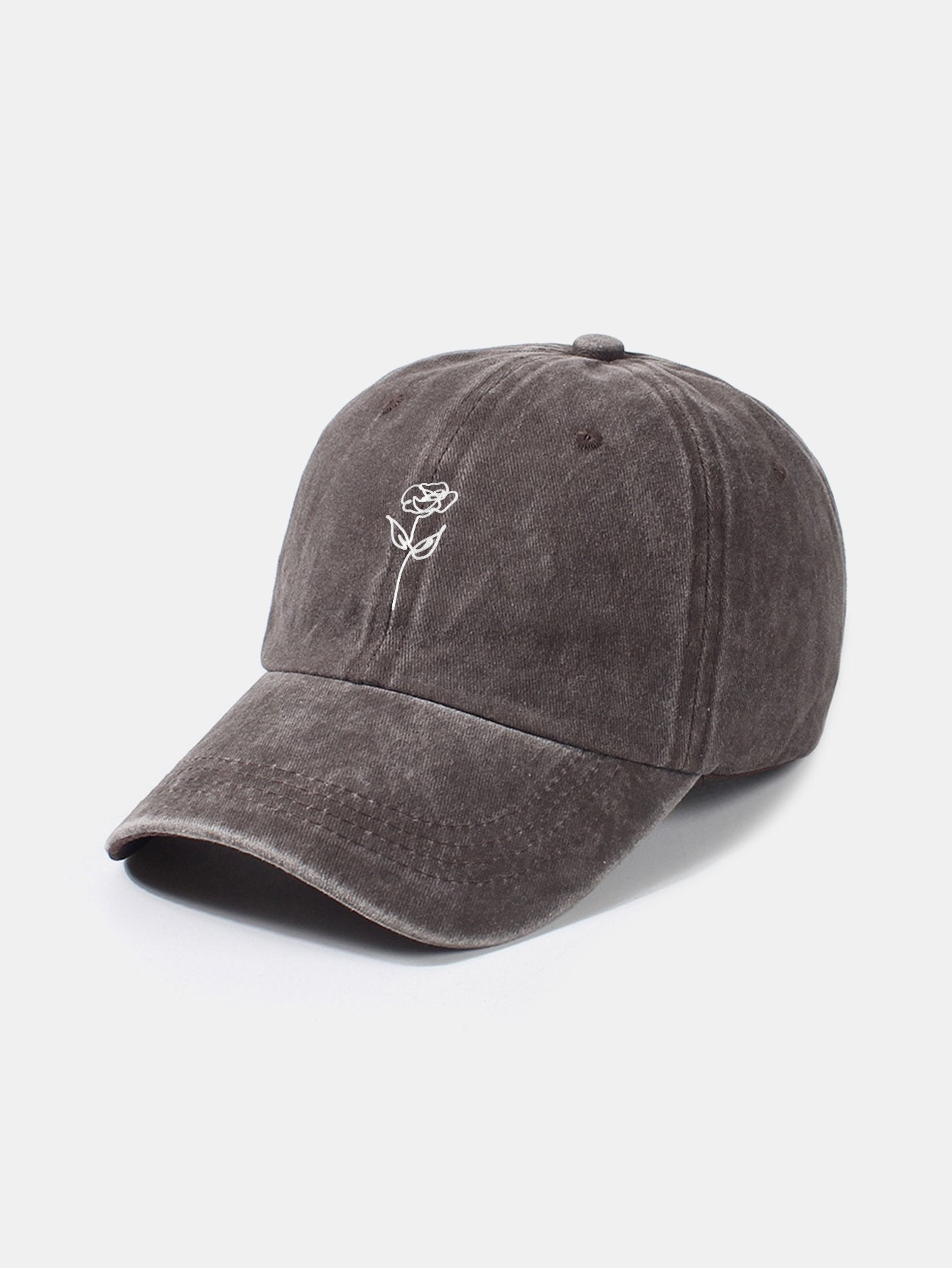 Line Rose Pattern Washed Cotton Decorative Baseball Cap