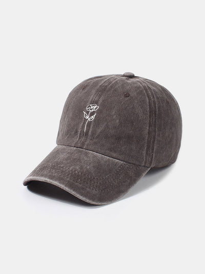 Line Rose Pattern Washed Cotton Decorative Baseball Cap