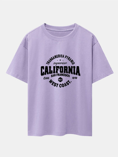 California Slogan Print Drop Shoulder Oversize T-Shirt