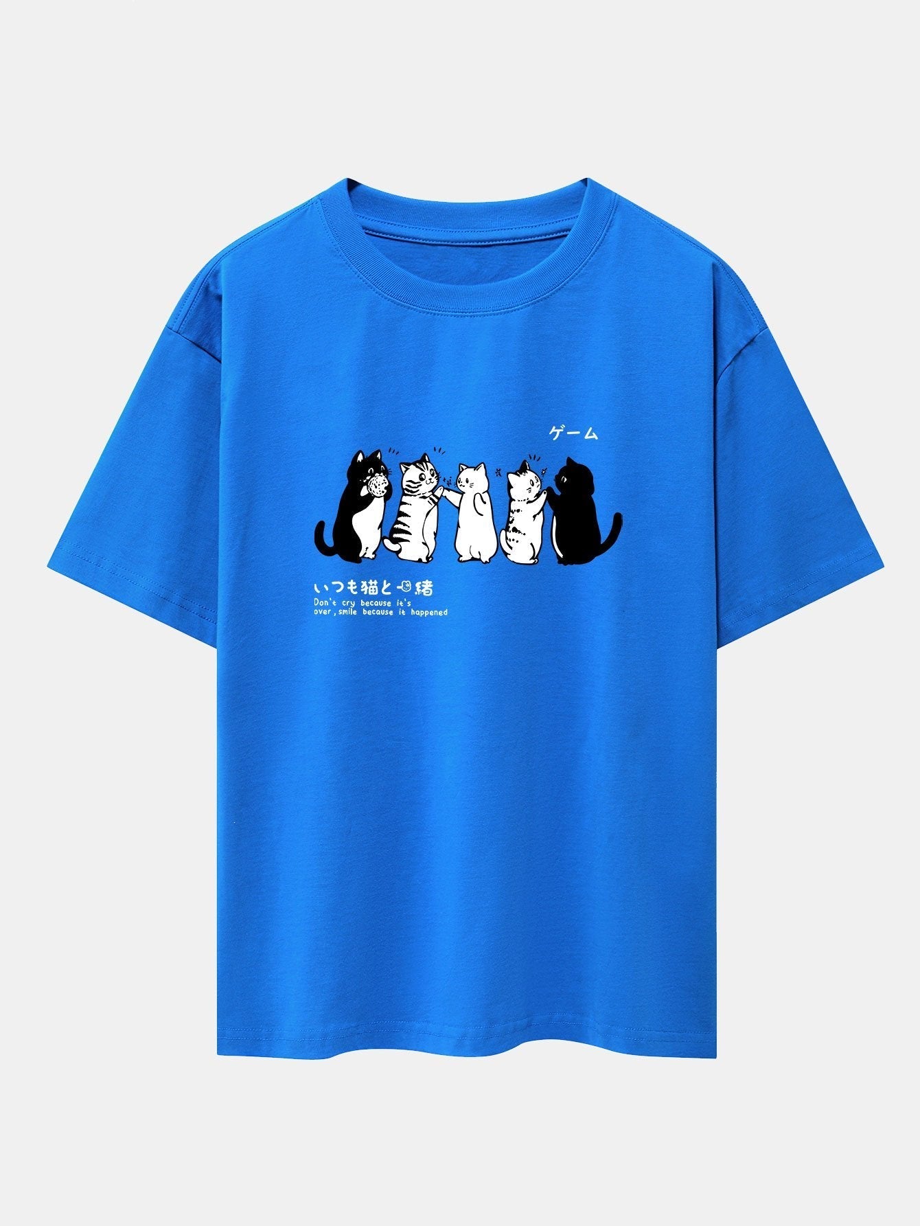 Friend Cat Print Drop Shoulder Oversize T-Shirt