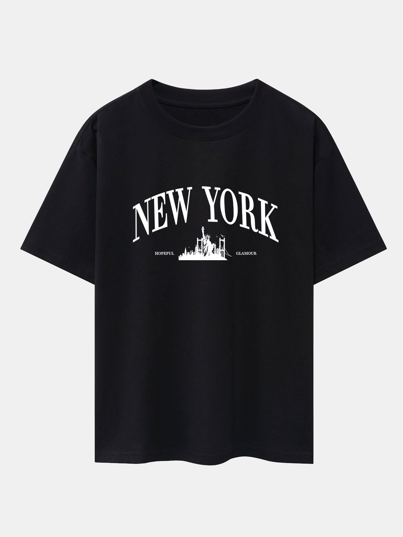 New York Slogan Print Drop Shoulder Oversize T-Shirt