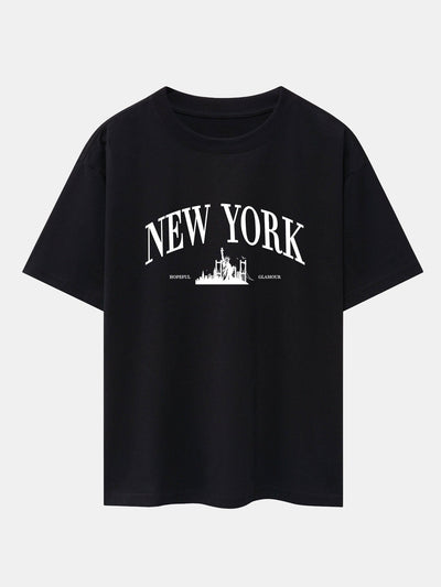 New York Slogan Print Drop Shoulder Oversize T-Shirt