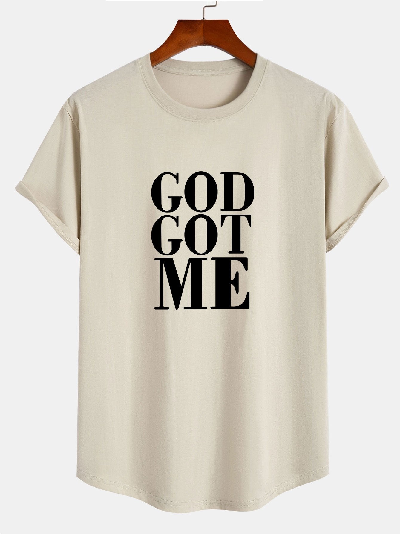 God Got Me Print Cotton Arc Hem T-Shirt