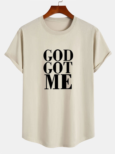 God Got Me Print Cotton Arc Hem T-Shirt