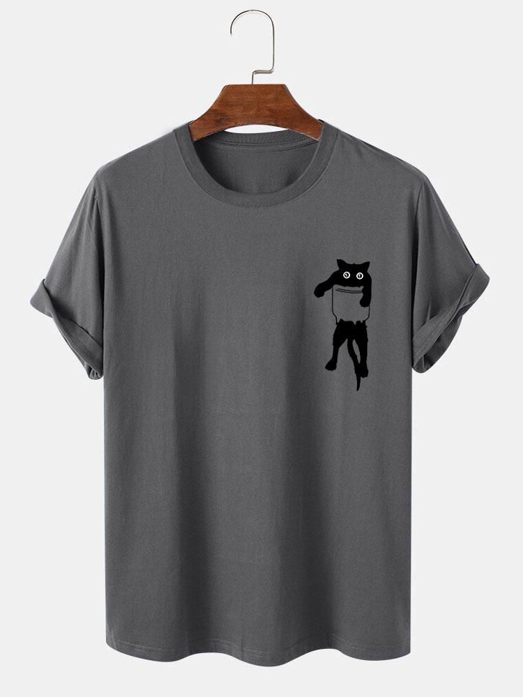 Pocket Cat Print T-Shirt