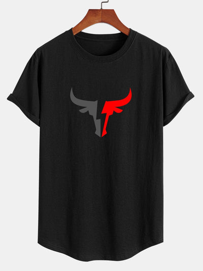 Bull Print Cotton Arc Hem T-Shirt