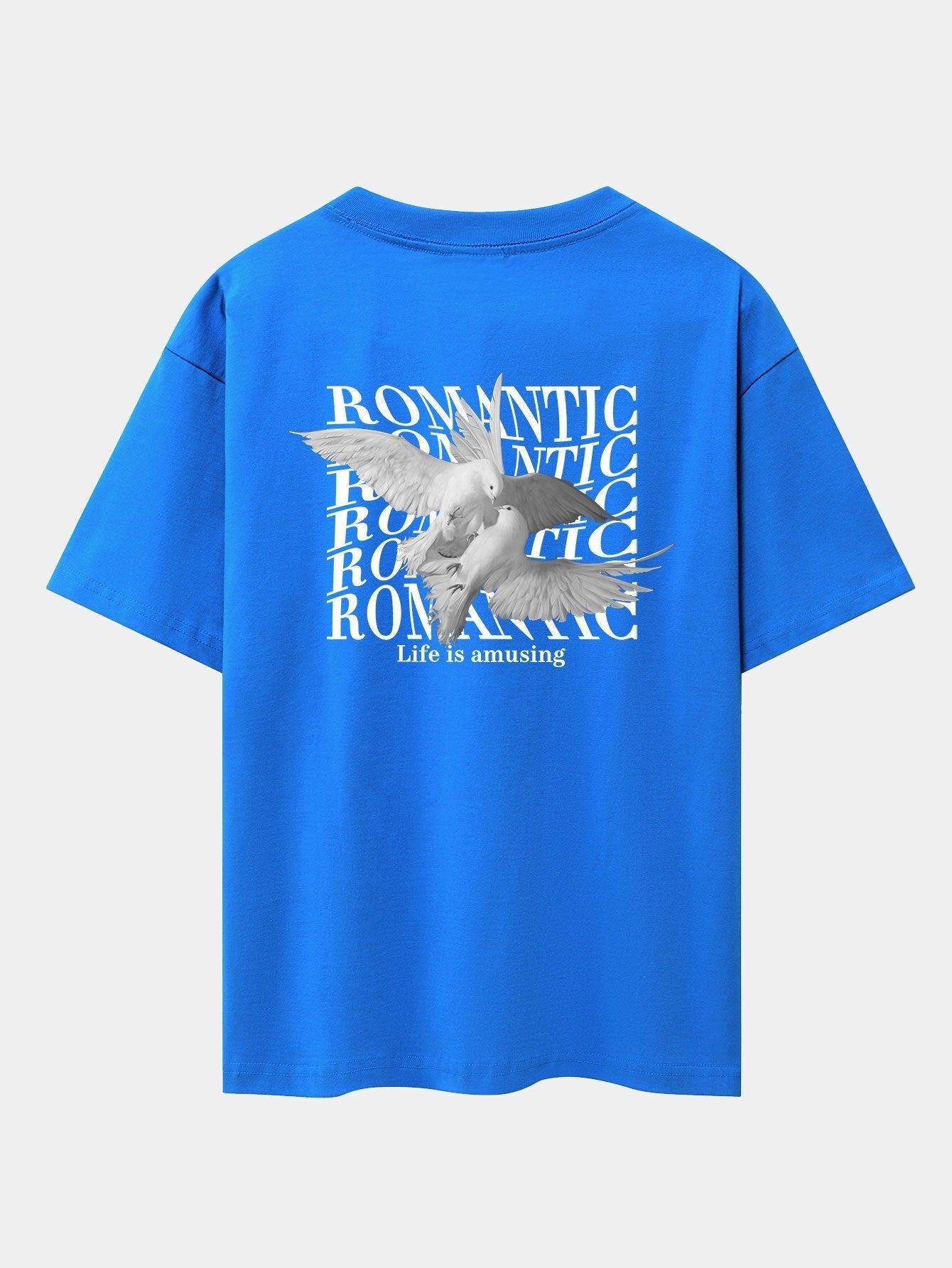 Romantic Doves Back Print Drop Shoulder Oversize T-Shirt
