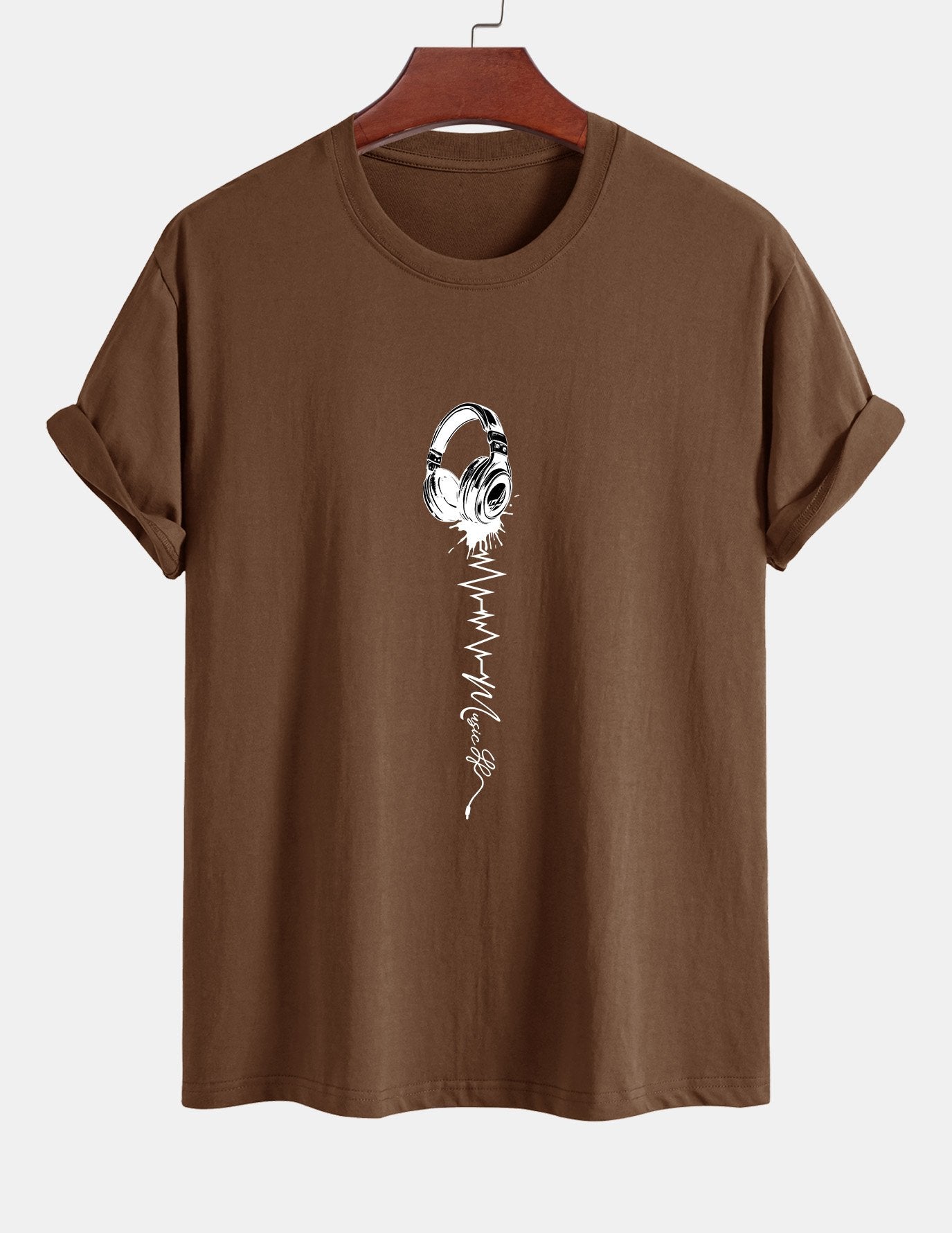 Regular Fit Earphone Print Cotton T-Shirt