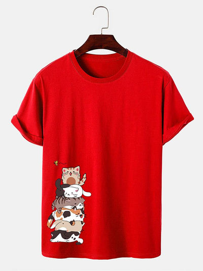 Cartoon Cat Print T-Shirt