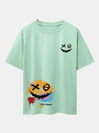 Graffiti Smiley Face Print Drop Shoulder Oversize T-Shirt