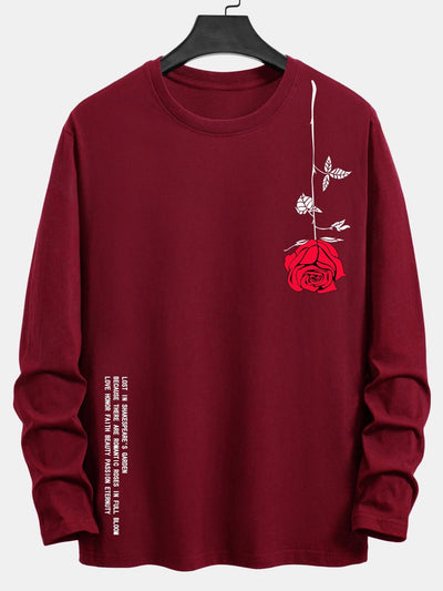 Long Sleeve Rose Slogan Print Cotton T-Shirt