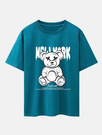 Slogan Bear Print Drop Shoulder Oversize T-Shirt