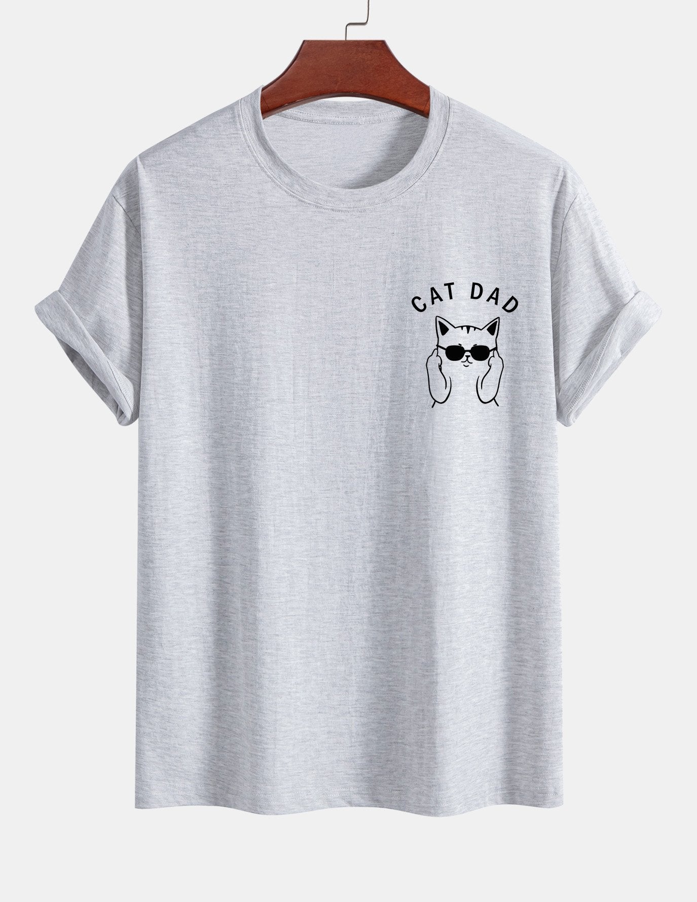 Regular Fit Cat Dad Wearing Glasses Print Cotton T-Shirt