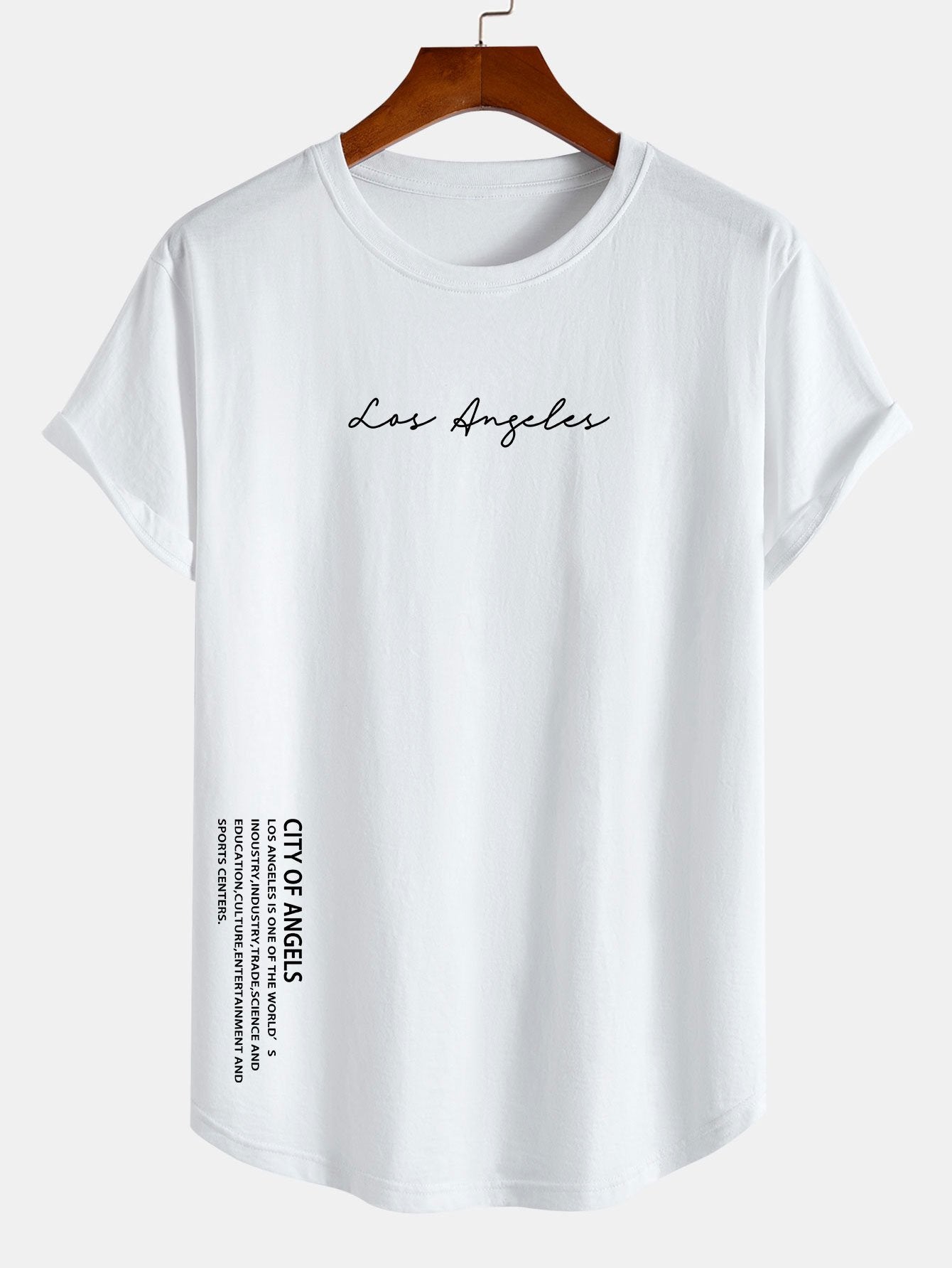 Los Angeles Print Cotton Arc Hem T-Shirt