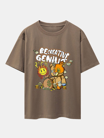 Rich Bear Print Drop Shoulder Oversize T-Shirt