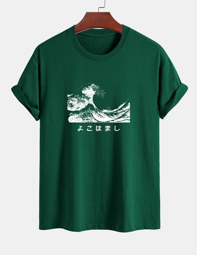 Regular Fit Waves Ukiyo-e Print Cotton T-Shirt