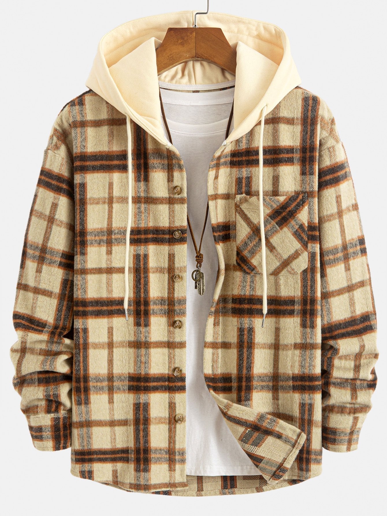 Relax Fit Heavy Weight Flannel Plaid Hooded Shirt
