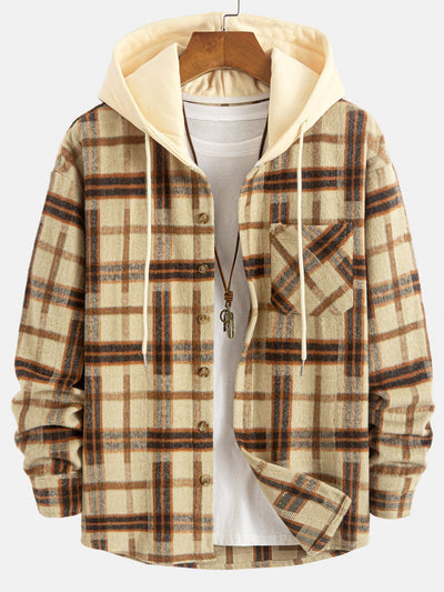 Relax Fit Heavy Weight Flannel Plaid Hooded Shirt