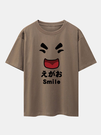 Smiley Face Print Drop Shoulder Oversize T-Shirt
