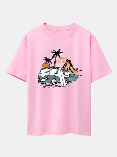 Car Island Print Drop Shoulder Oversize T-Shirt