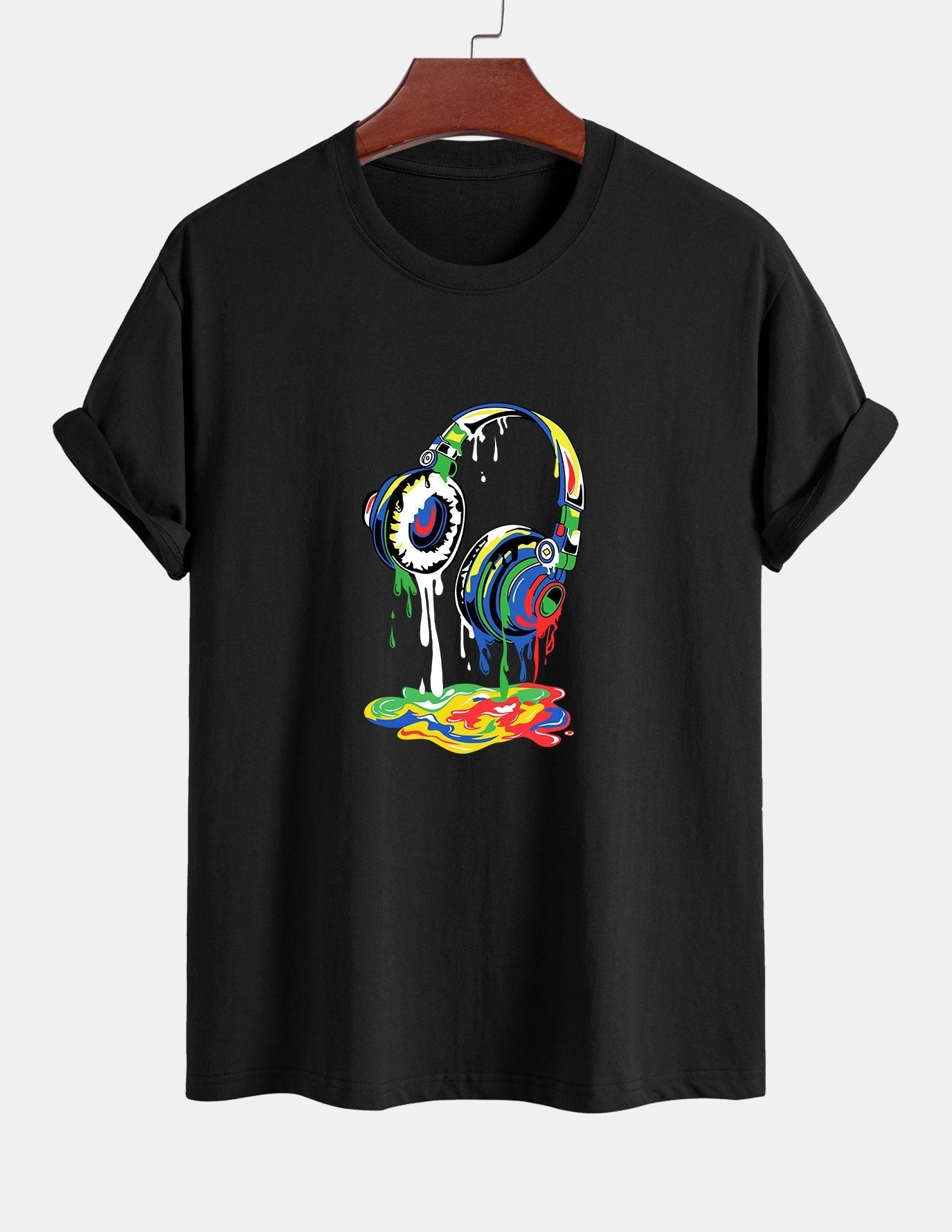 Regular Fit Dissolving Headphones Print Cotton T-Shirt