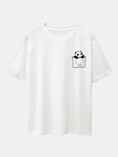 Pocket Panda Print Drop Shoulder Oversize T-Shirt