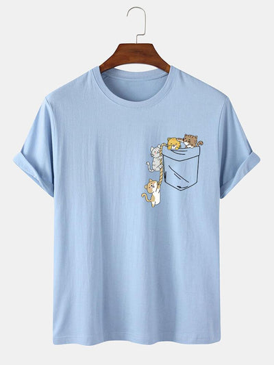 Cute Pocket Cat Print T-Shirt