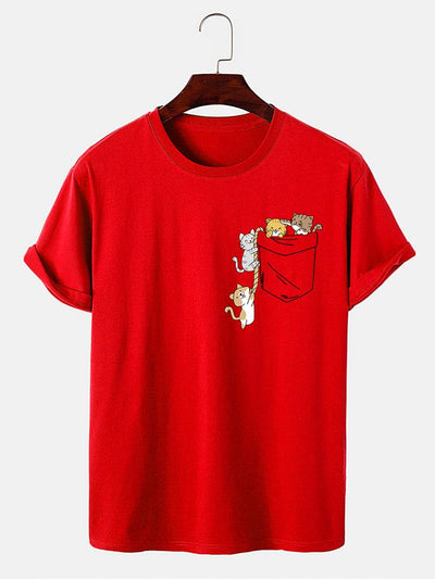 Cute Pocket Cat Print T-Shirt