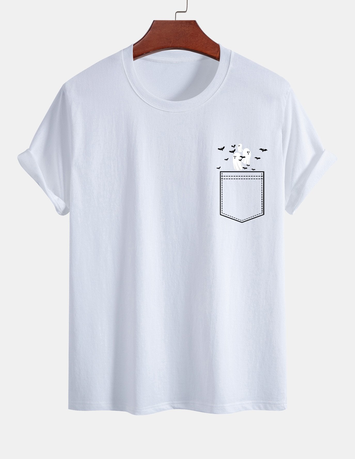 Regular Fit Pocket Bat Ghost Print Cotton T-Shirt