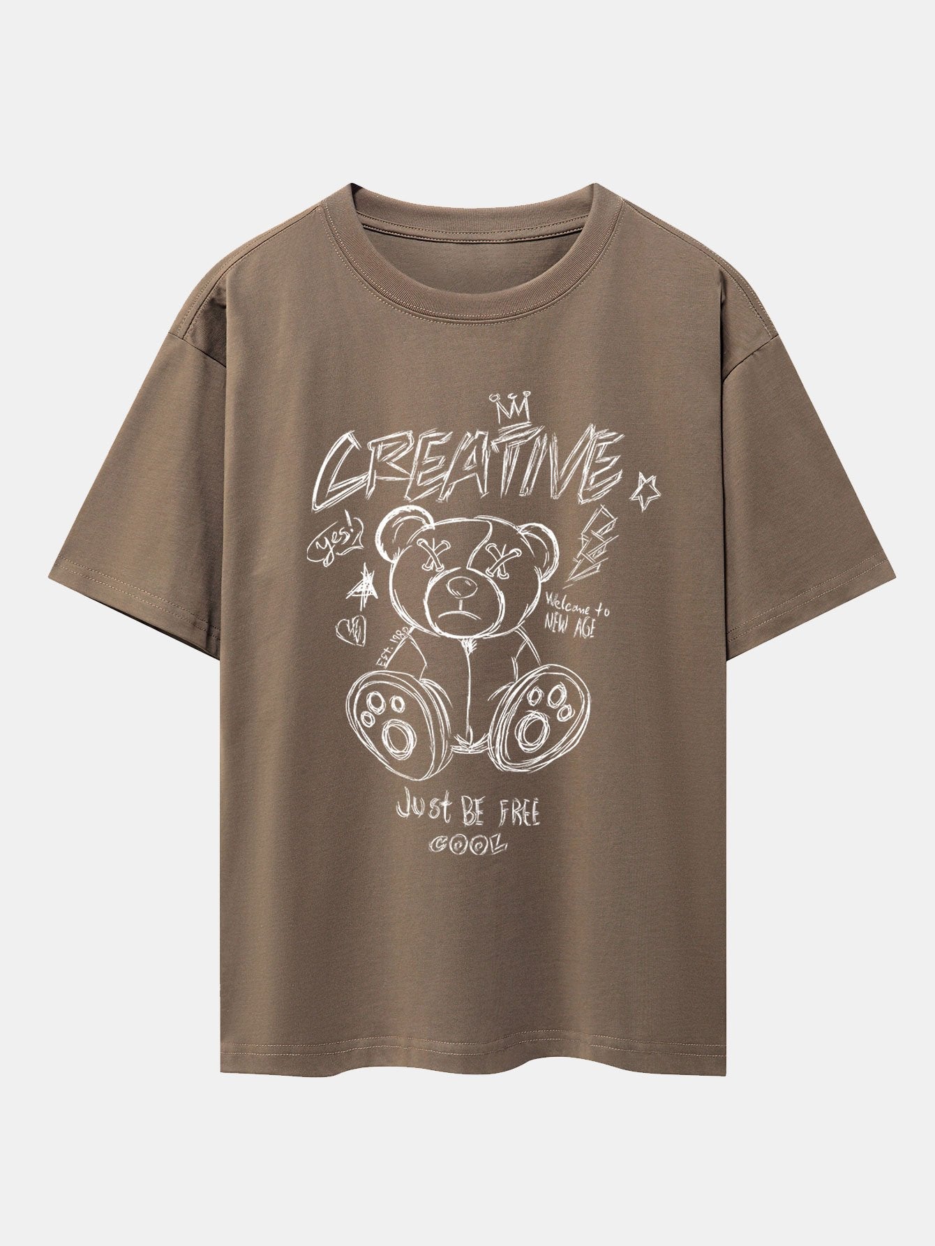 Graffiti Bear Print Drop Shoulder Oversize T-Shirt
