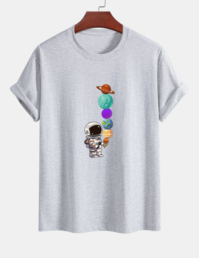 Regular Fit Planet Astronaut Print Cotton T-Shirt