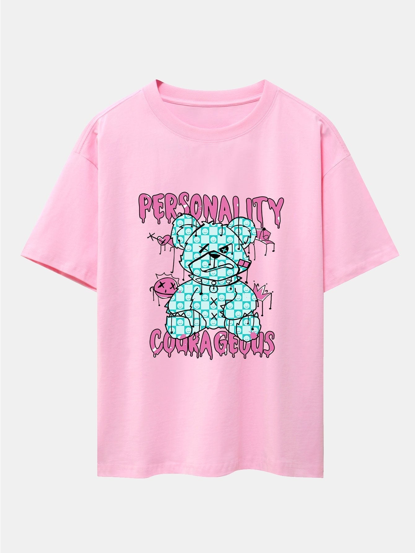 Dissolving Bear Slogan Print Drop Shoulder Oversize T-Shirt