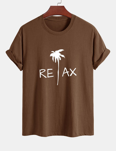 Regular Fit Relax Palm Tree Print Cotton T-Shirt