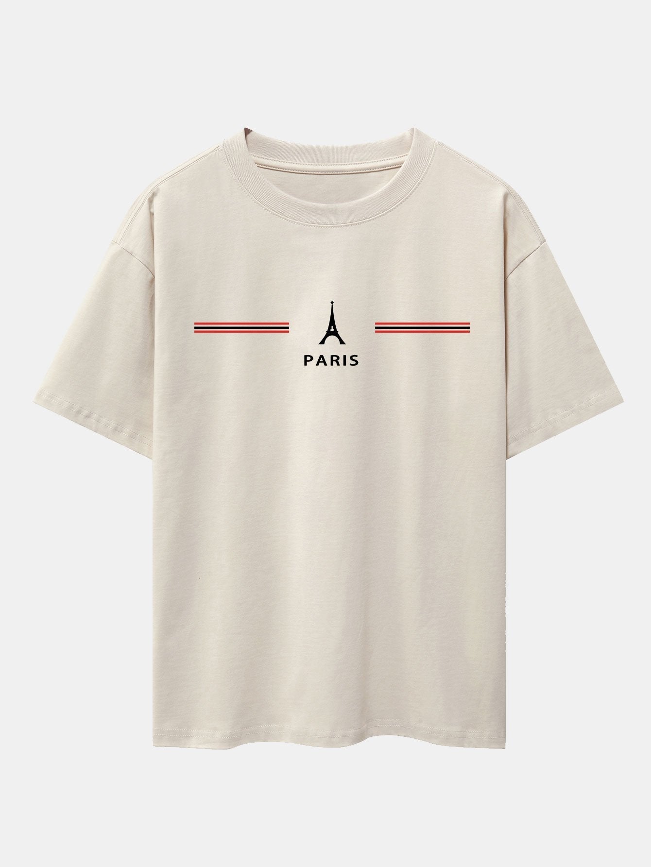 Paris Stripes Print Drop Shoulder Oversize T-Shirt