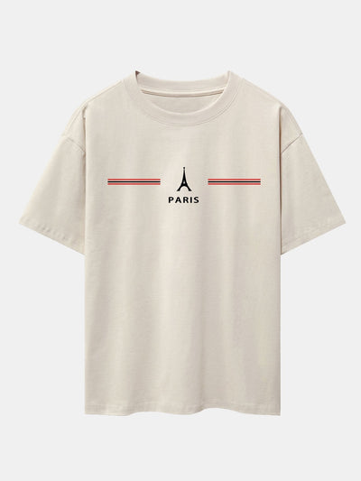 Paris Stripes Print Drop Shoulder Oversize T-Shirt