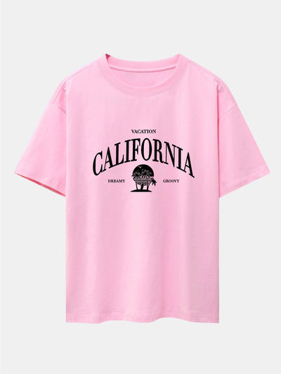 California Slogan Print Drop Shoulder Oversize T-Shirt
