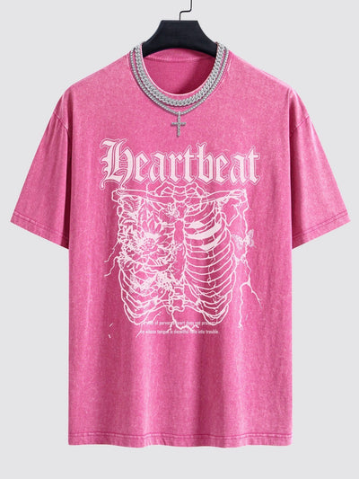 Slogan Skeleton Print Washed Drop Shoulder Oversize T-Shirt