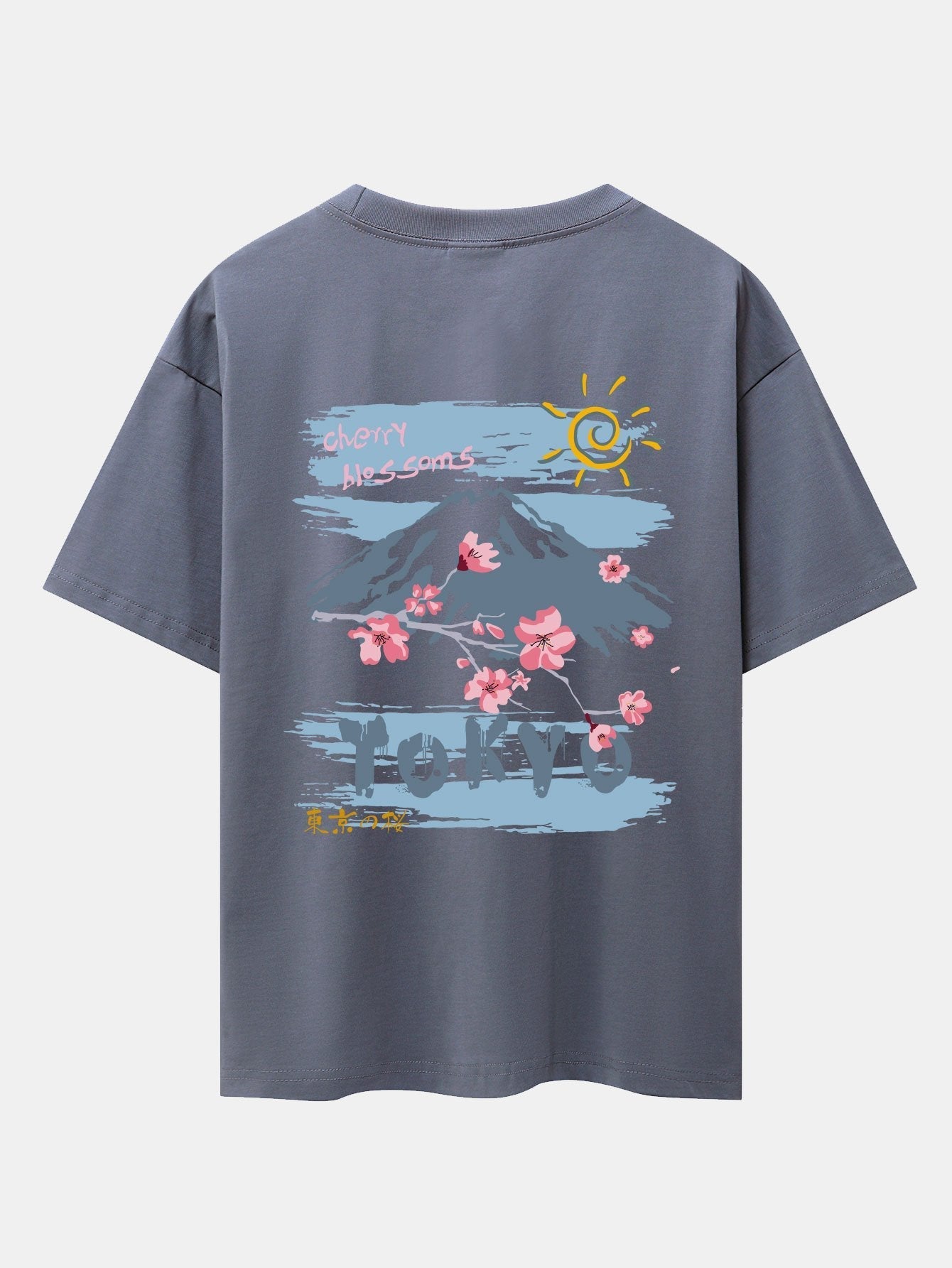 Mountain Cherry Blossoms Back Print Oversize T-Shirt