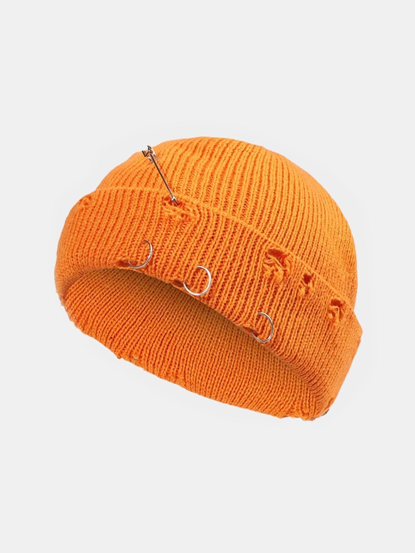 Street Hip-hop With Perforated Iron Ring Pin Knit Hat