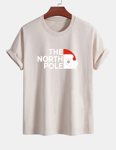 Regular Fit Santa Claus Slogan Print Cotton T-Shirt