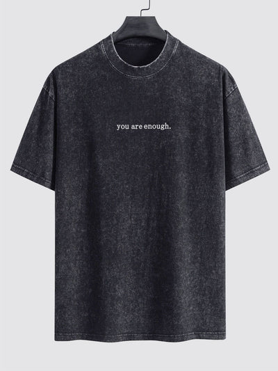 Slogan Print Washed Distressed Drop Shoulder T-Shirt