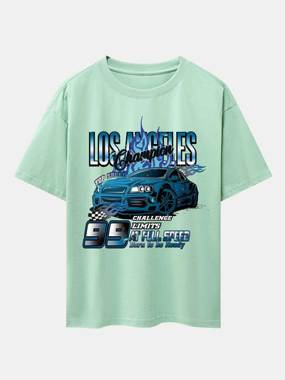Los Angeles Car Print Drop Shoulder Oversize T-Shirt