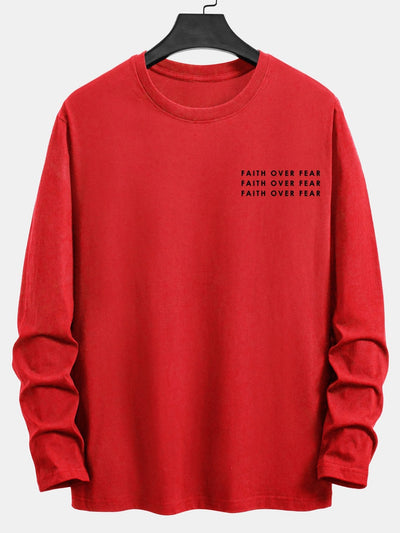 Long Sleeve Slogan Print Cotton T-Shirt