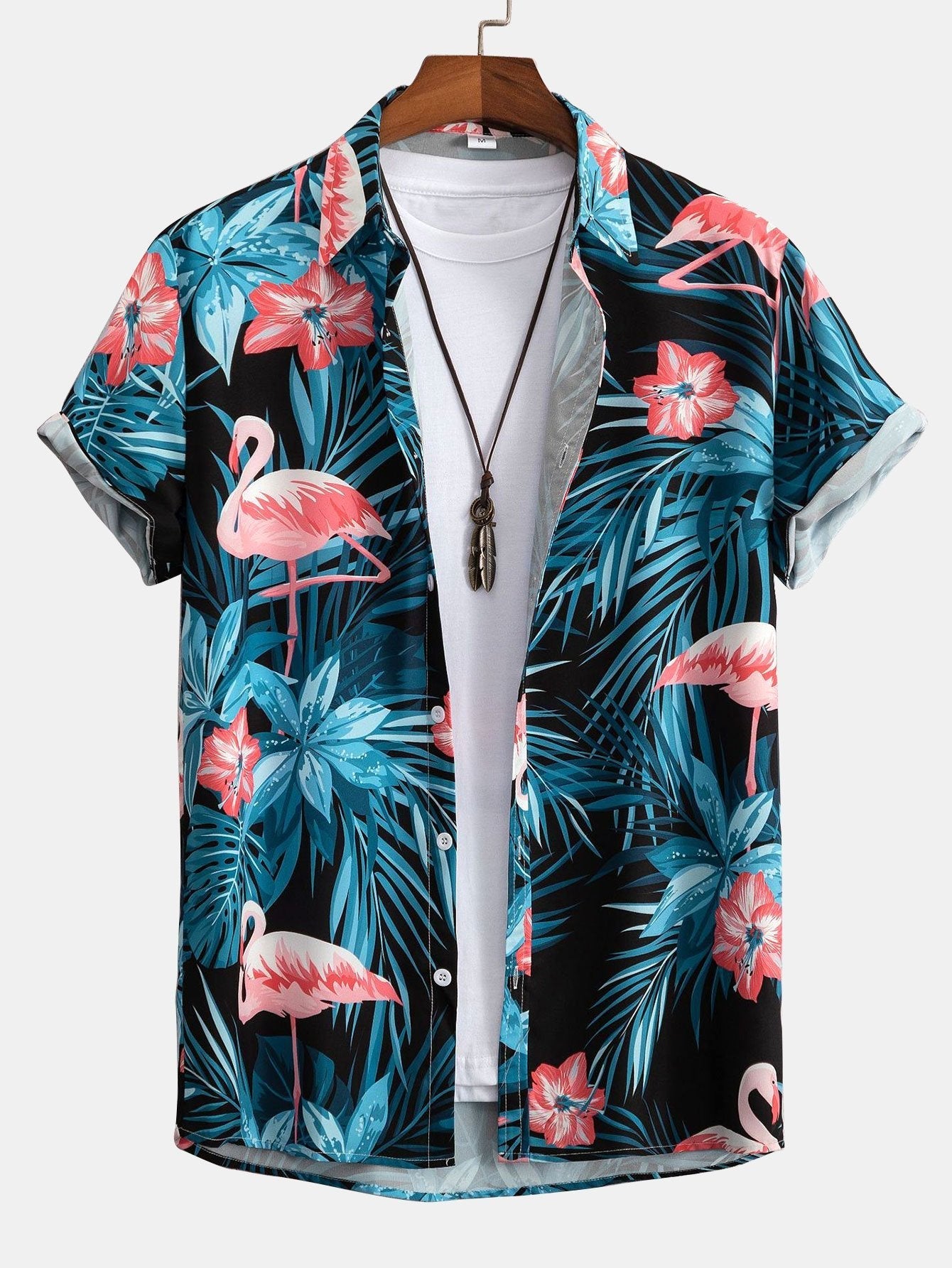 Flamingo Tropical Print Button Up Shirt